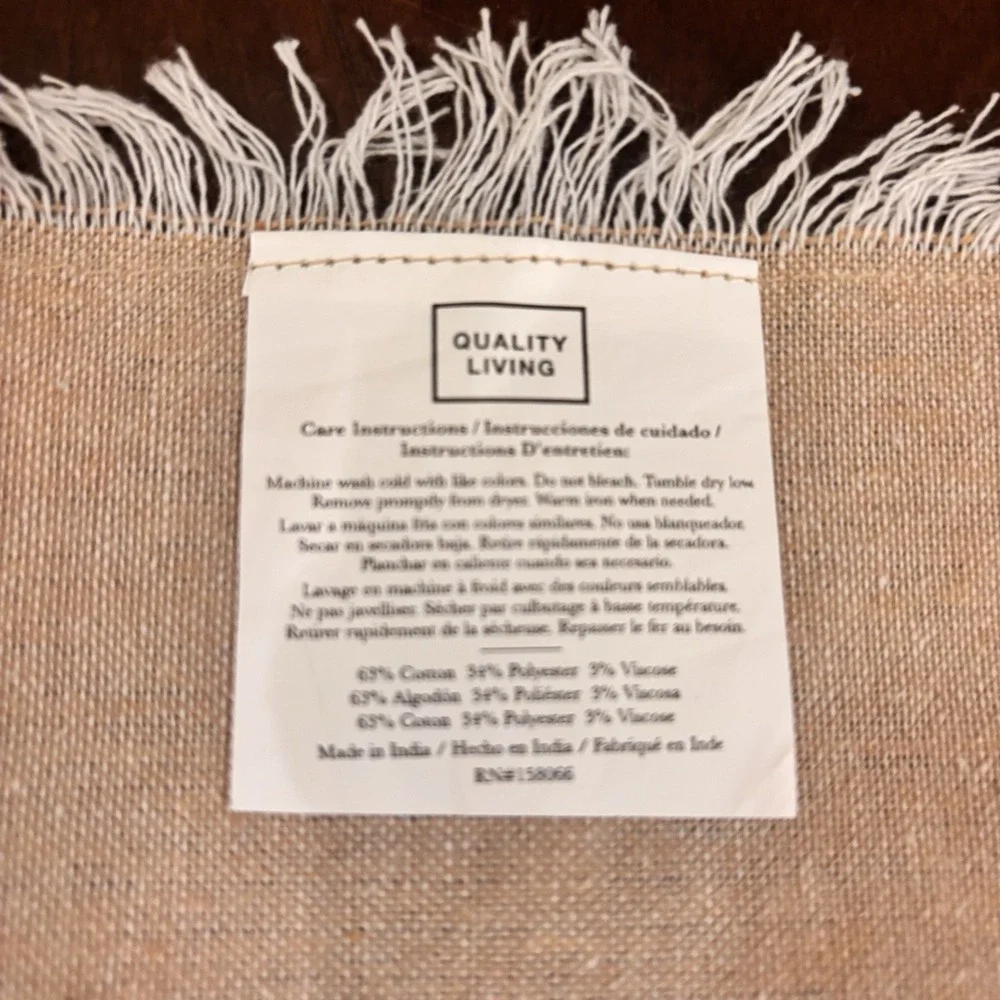 Set of 4 Quality Living Fringed Cloth Napkins Beige Tan Cotton Blend 18x18